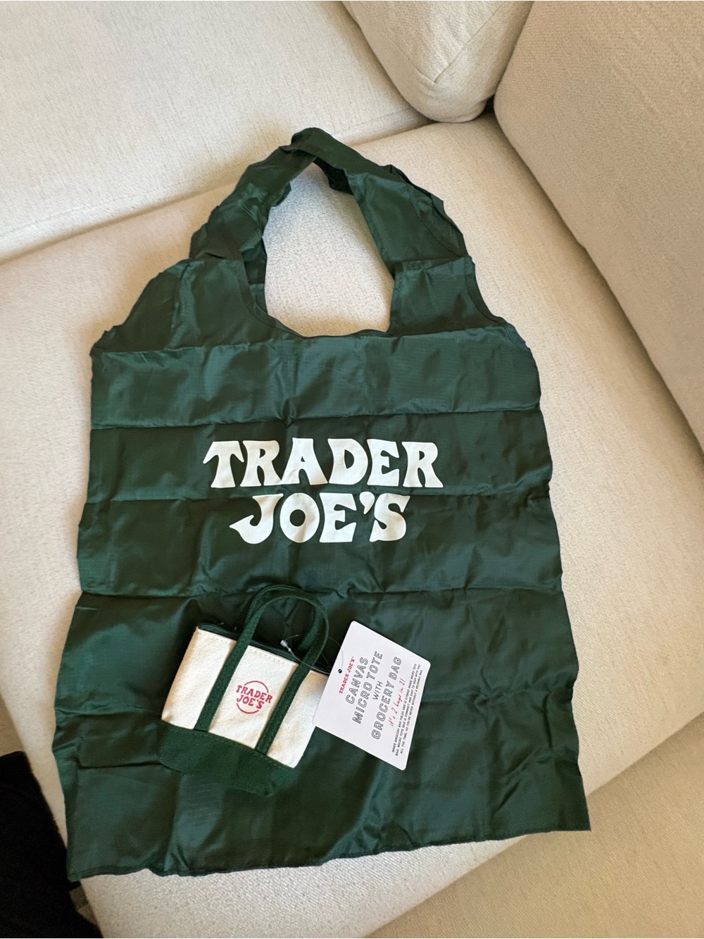 Trader Joe's Foldable Reusable Tote Bag - Dark Green with microbag